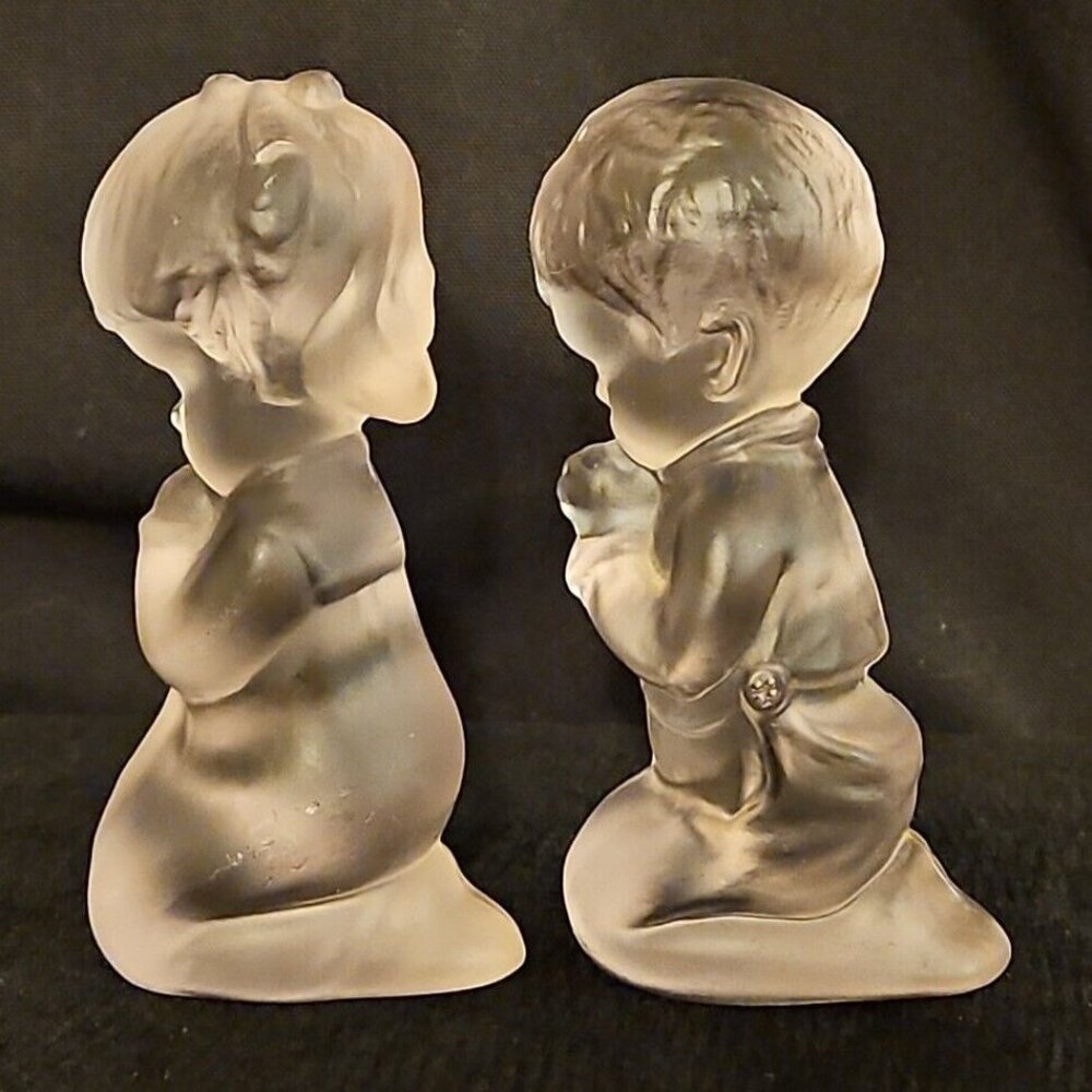 Vintage Fenton Praying Girl and Boy Pair Frosted Glass Figurine Lot Clear - Picture 5 of 13